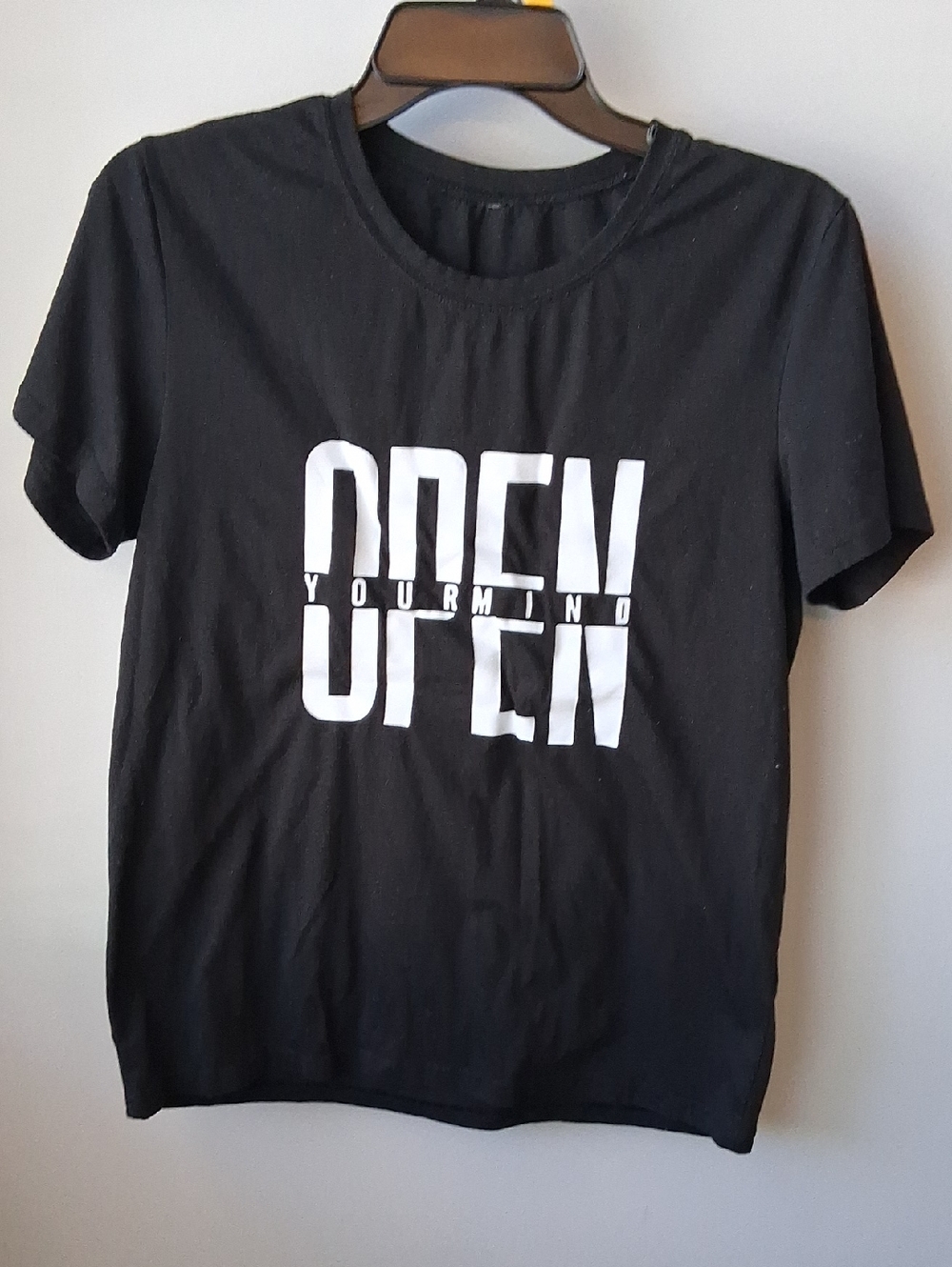 Black "OPEN" Graphic Tee - Women's Casual Top
